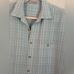 Paradise Collection Men’s Blue Plaid Short Sleeve Button Down Shirt, Size Large